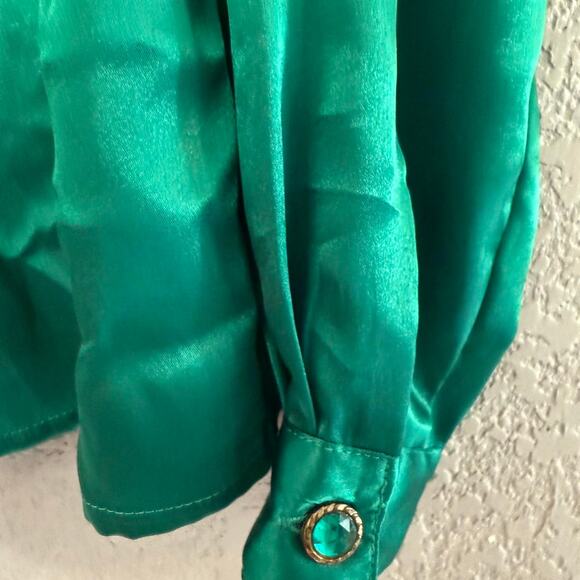 Vintage  Michelle Stuart Green silk blouse with satin - Picture 7 of 8